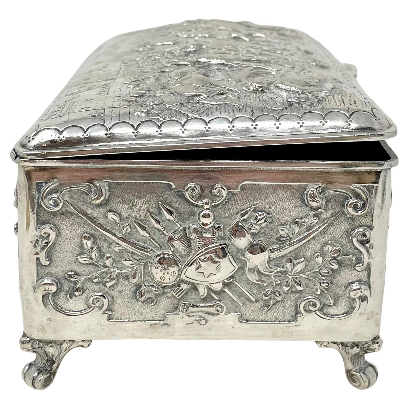 Antique Continental Silver Repousse Jewel Box, Circa 1875-1895. For Sale 7