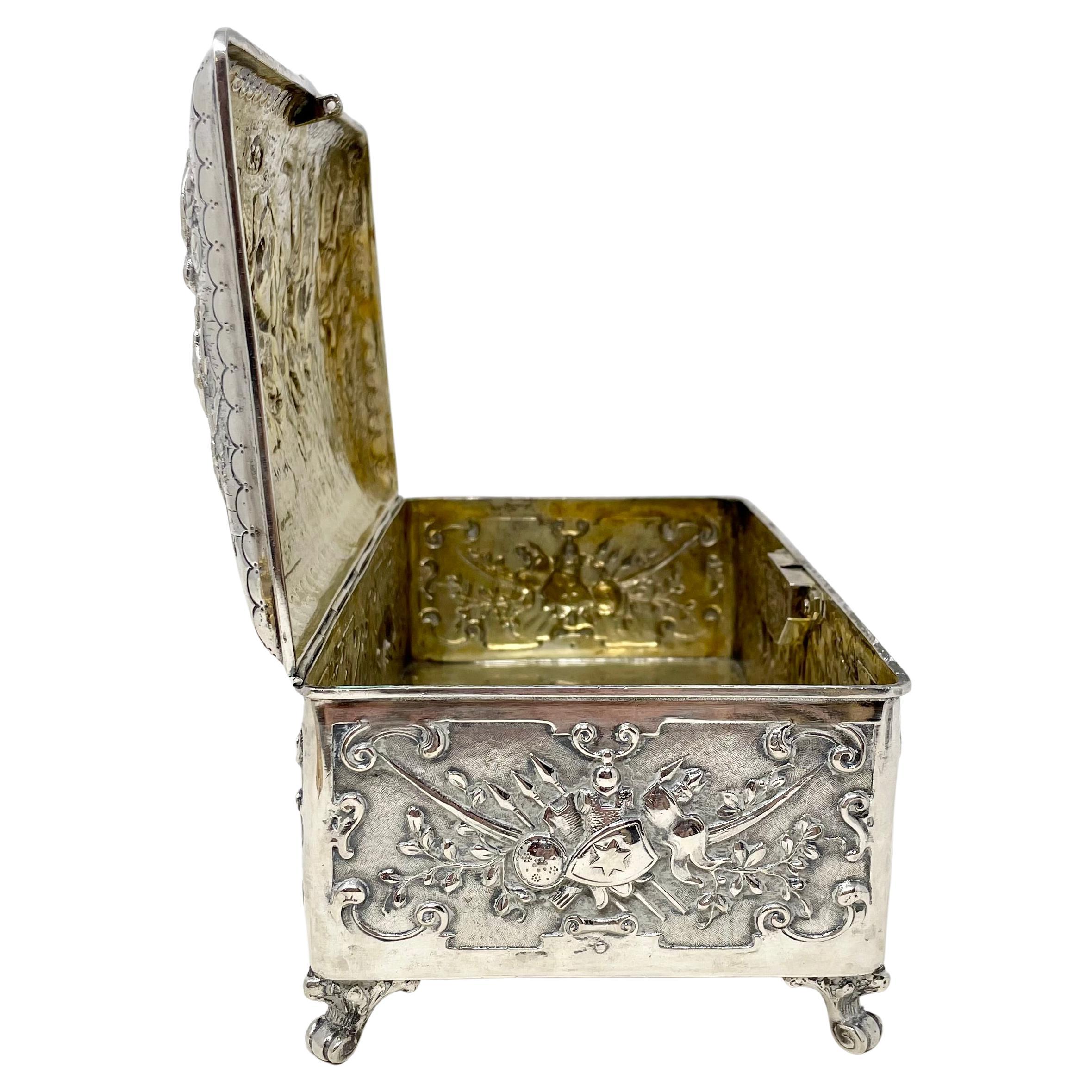 Antique Continental Silver Repousse Jewel Box, Circa 1875-1895. For Sale 8