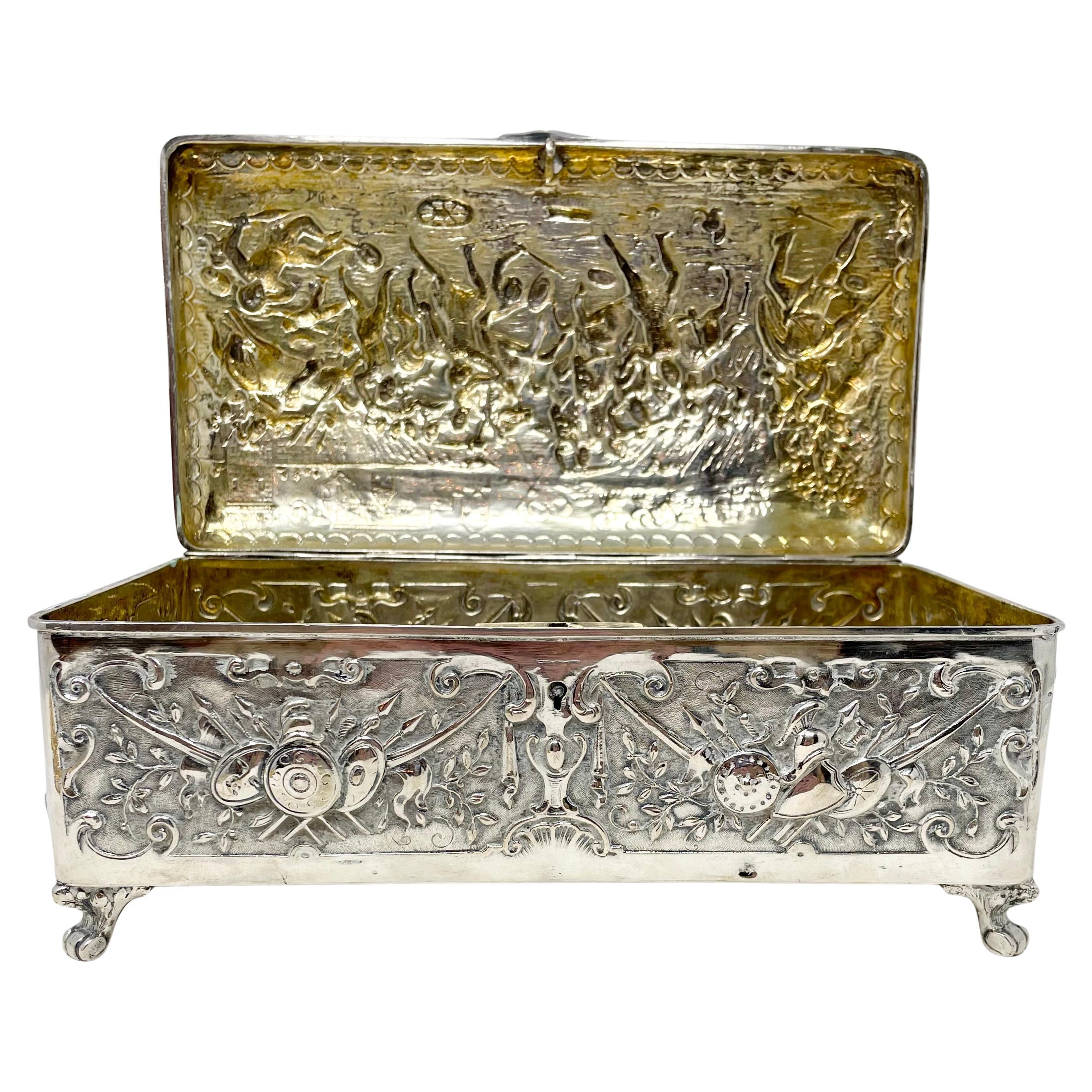 Antique Continental Silver Repousse Jewel Box, Circa 1875-1895. For Sale 1