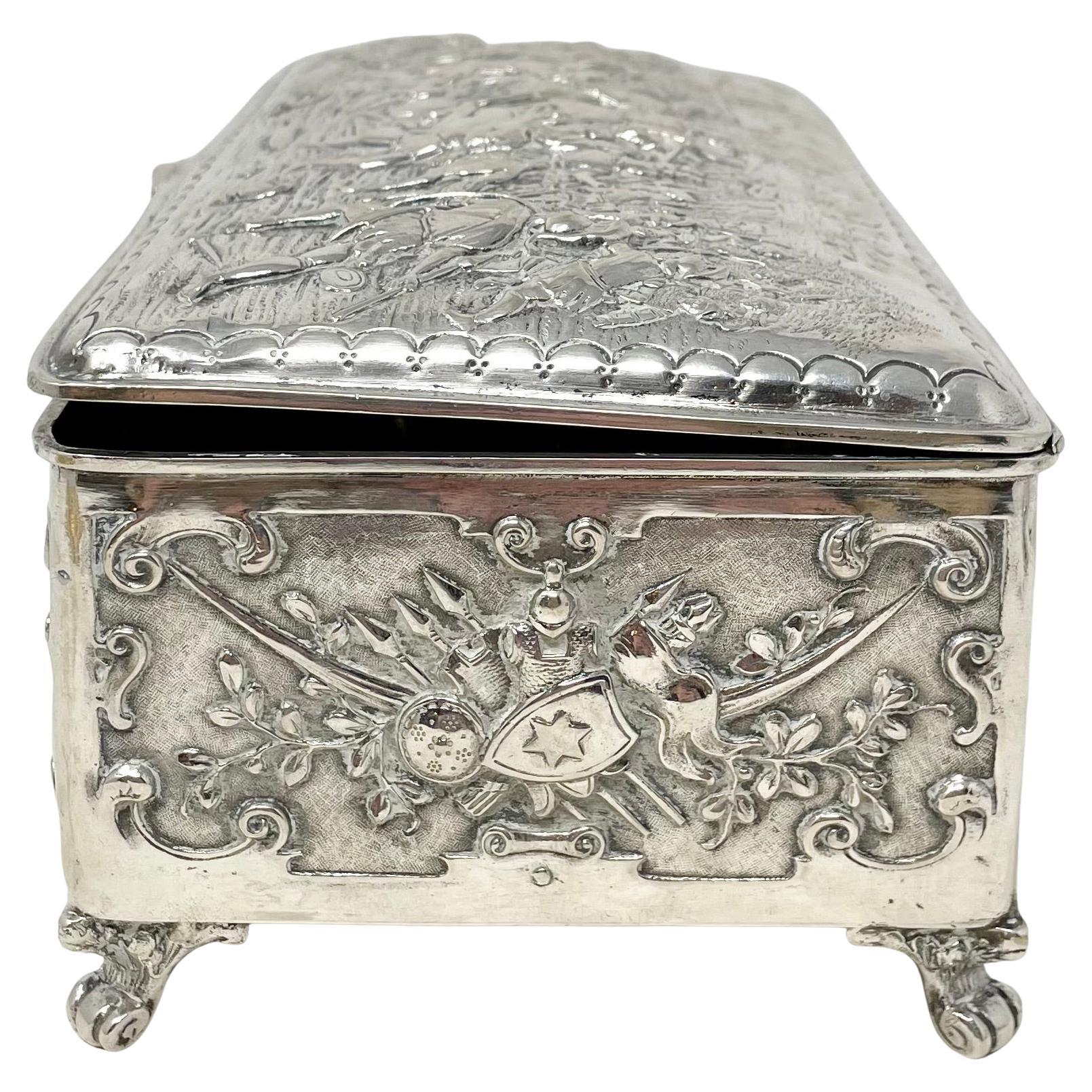 Antique Continental Silver Repousse Jewel Box, Circa 1875-1895. For Sale 3
