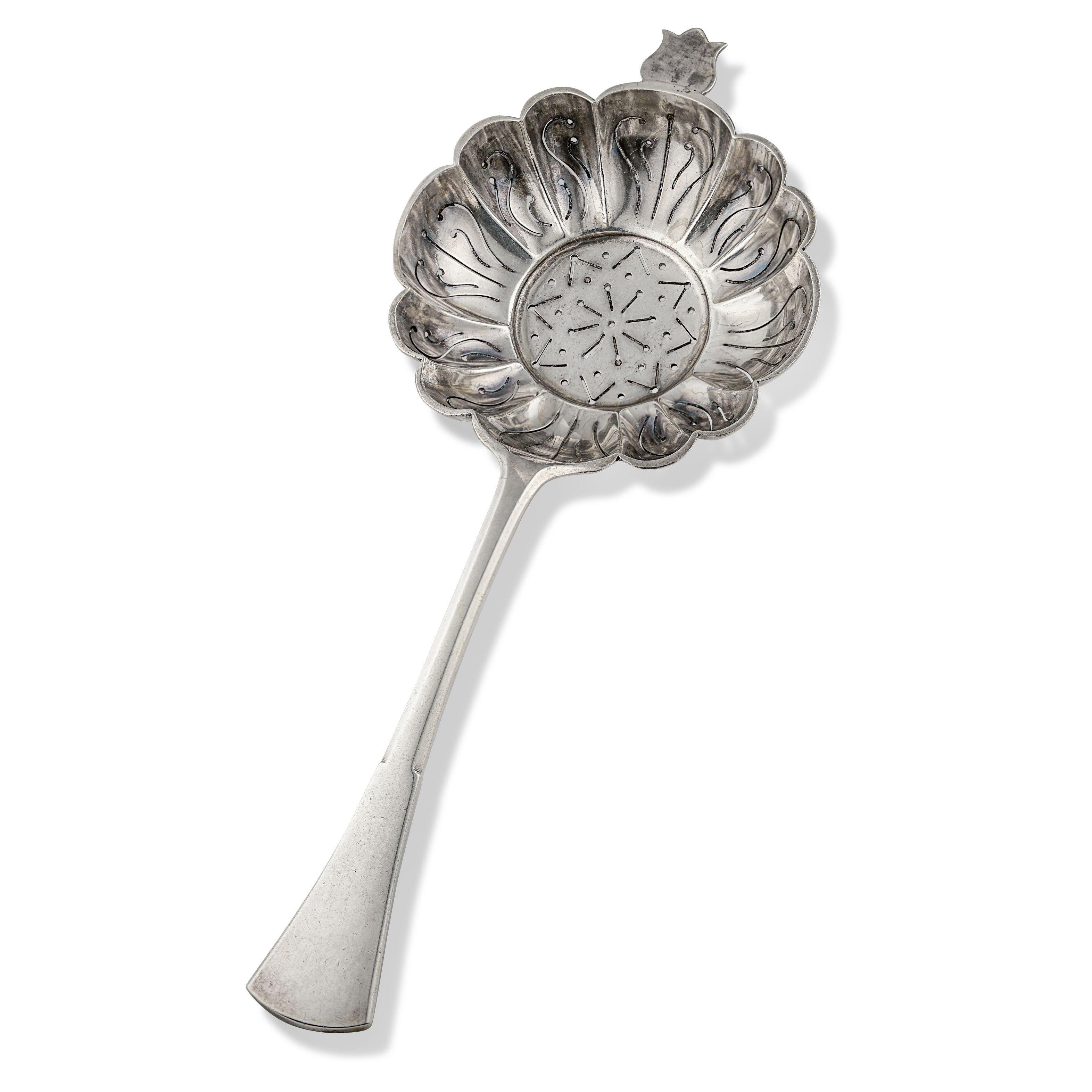Hand-Crafted Antique Continental Silver Sugar Sifter Berry Serving Spoon Austria