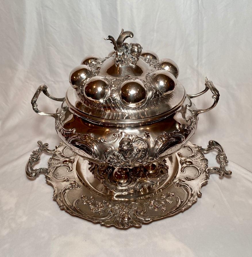 Antique Continental silver tureen and platter, C. 1880-1890.
