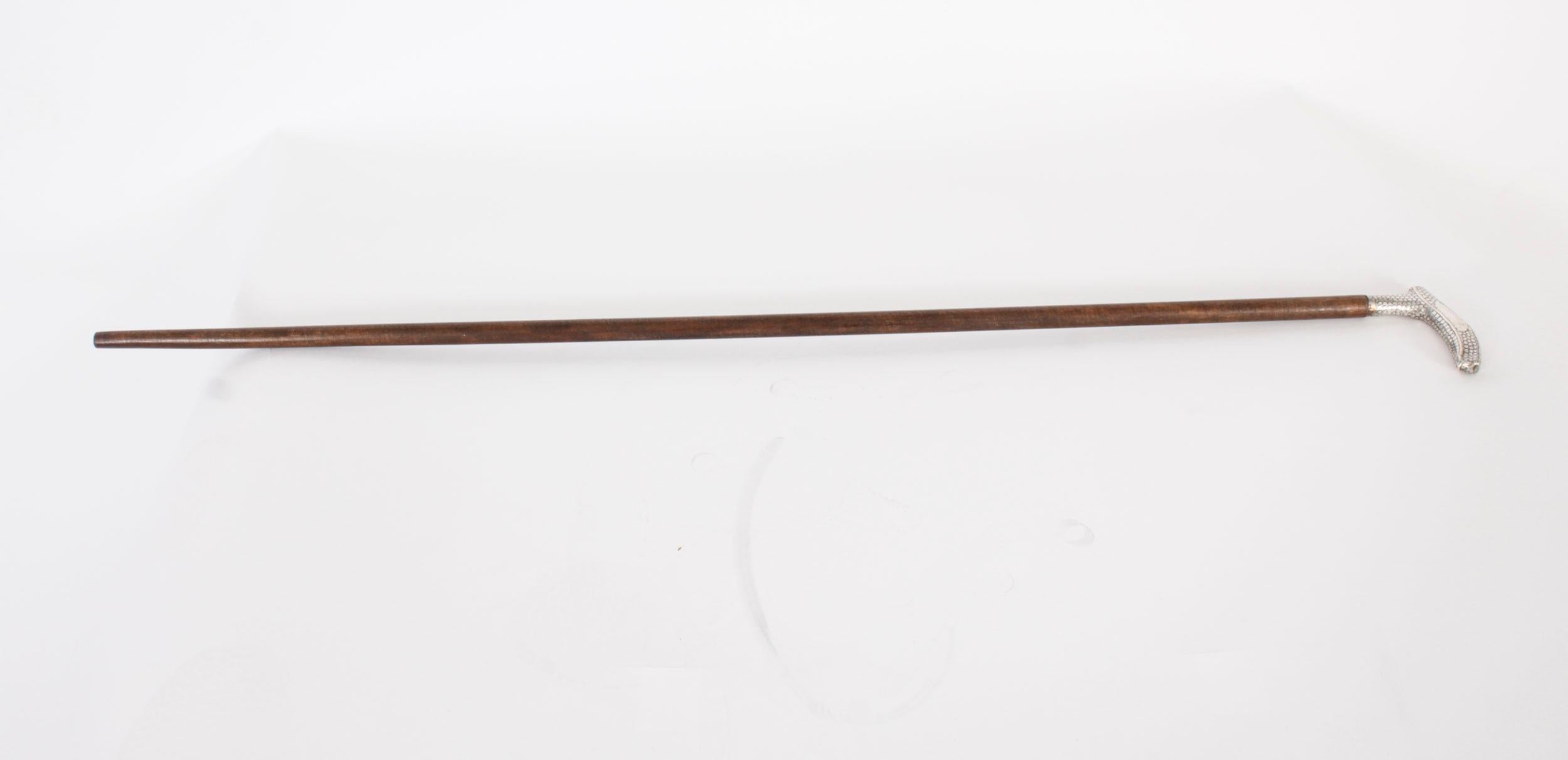 Late 19th Century Antique Continental Silver Walking Stick 19th Century Circa 1880