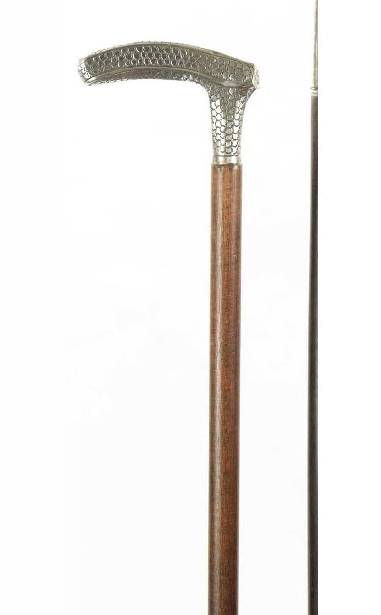 Antique Continental Silver Walking Stick 19th Century Circa 1880 1
