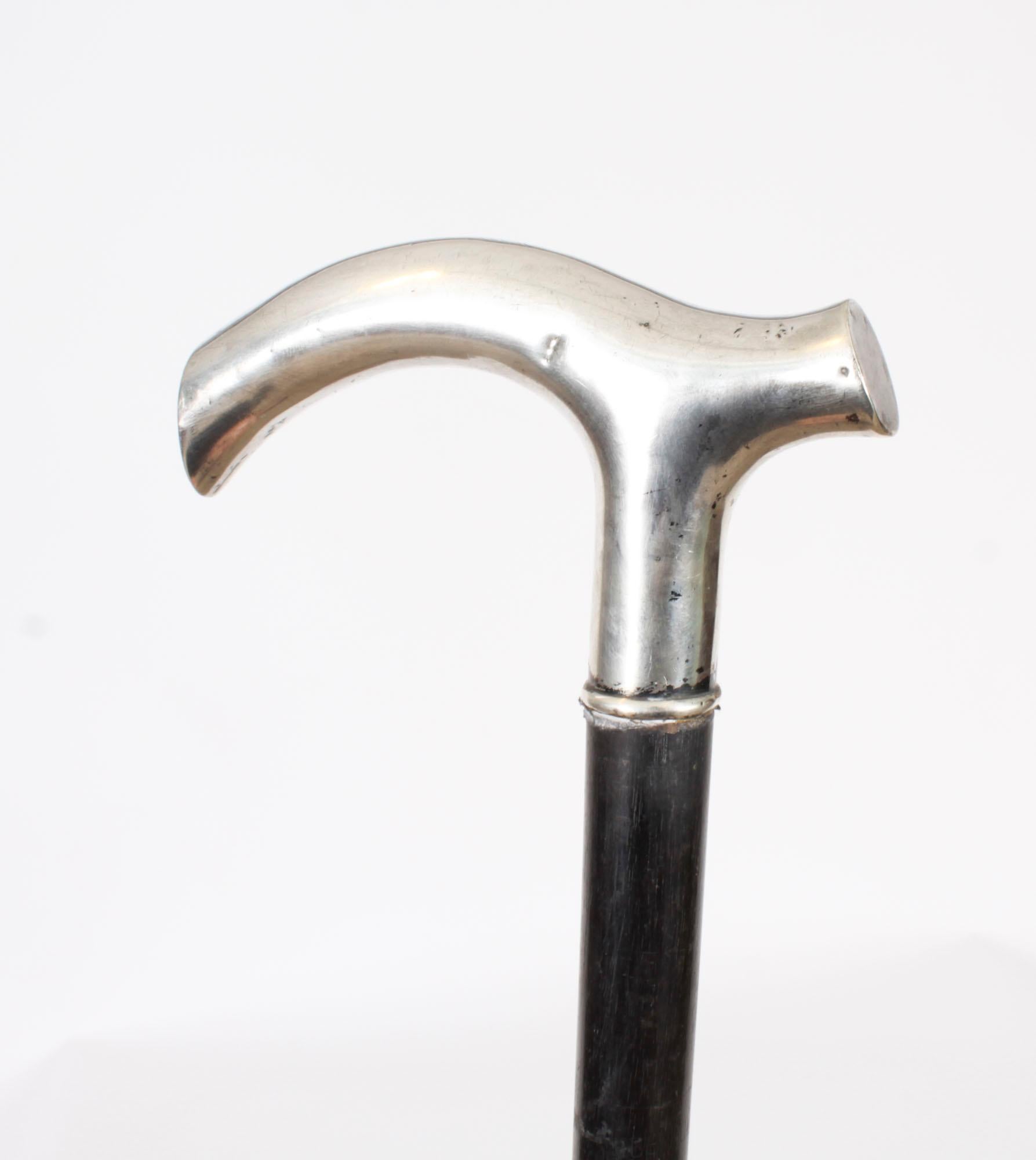 English Antique Continental Silver Walking Stick Cane 19th Century