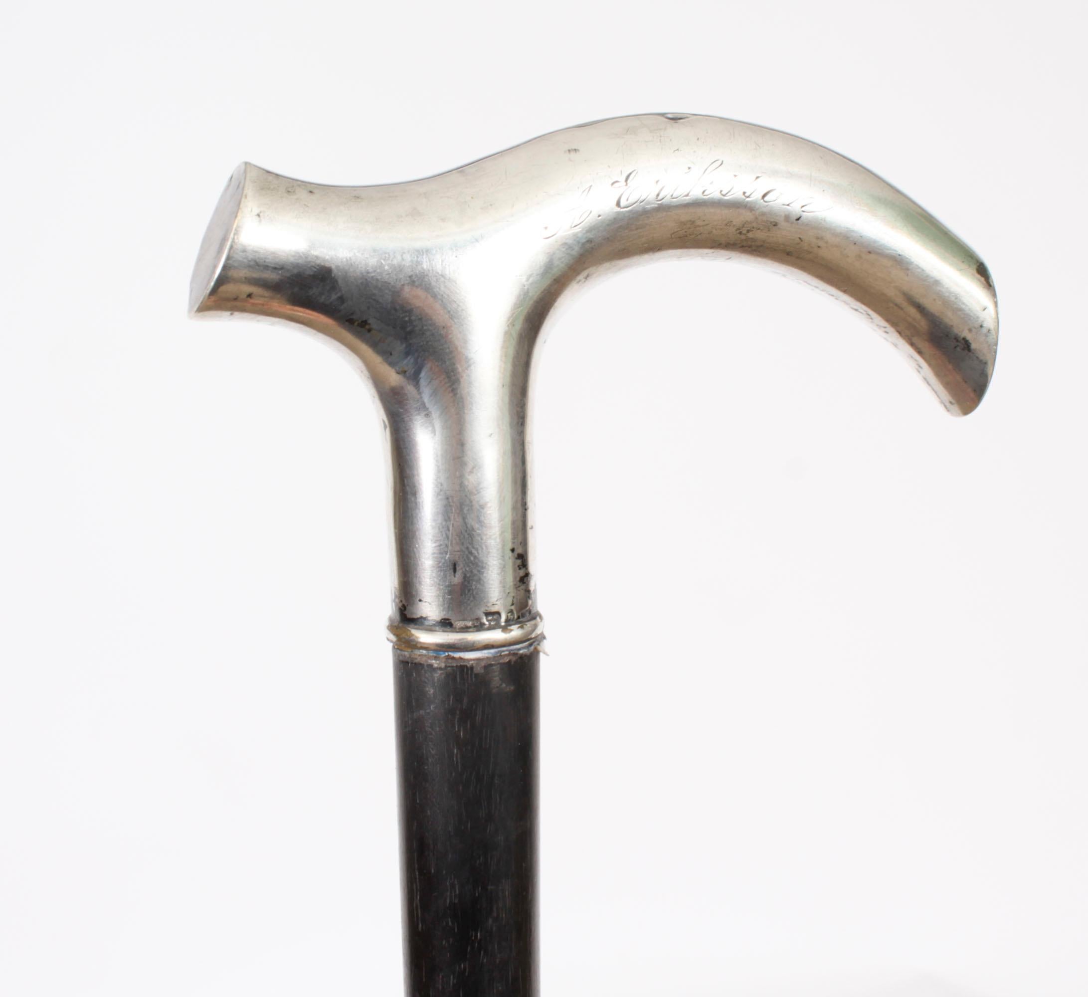 Antique Continental Silver Walking Stick Cane 19th Century In Good Condition In London, GB