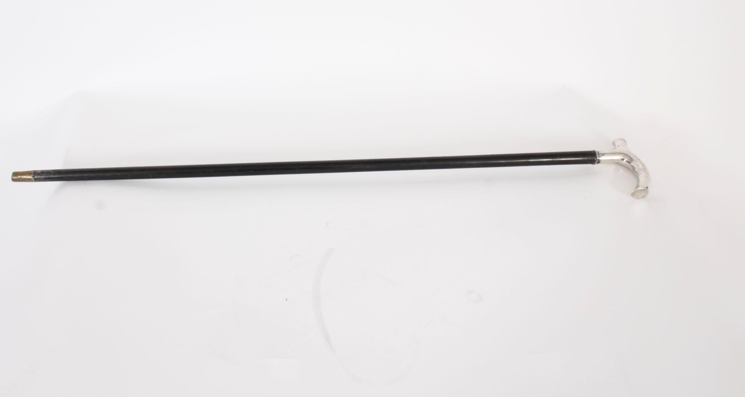 Late 19th Century Antique Continental Silver Walking Stick Cane 19th Century