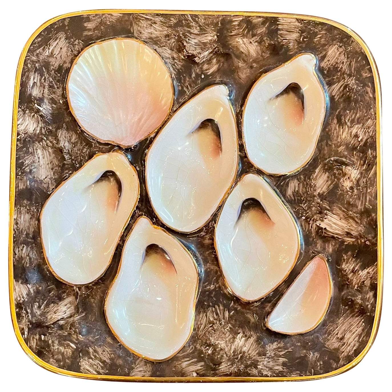 Antique Continental Square-Shaped Porcelain Oyster Plate, Circa 1890