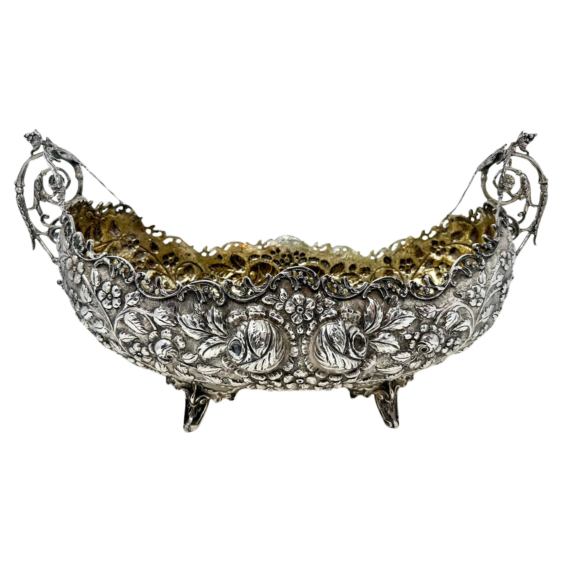 Antique Continental Sterling Silver Repoussé Centerpiece, Circa 1890's. For Sale