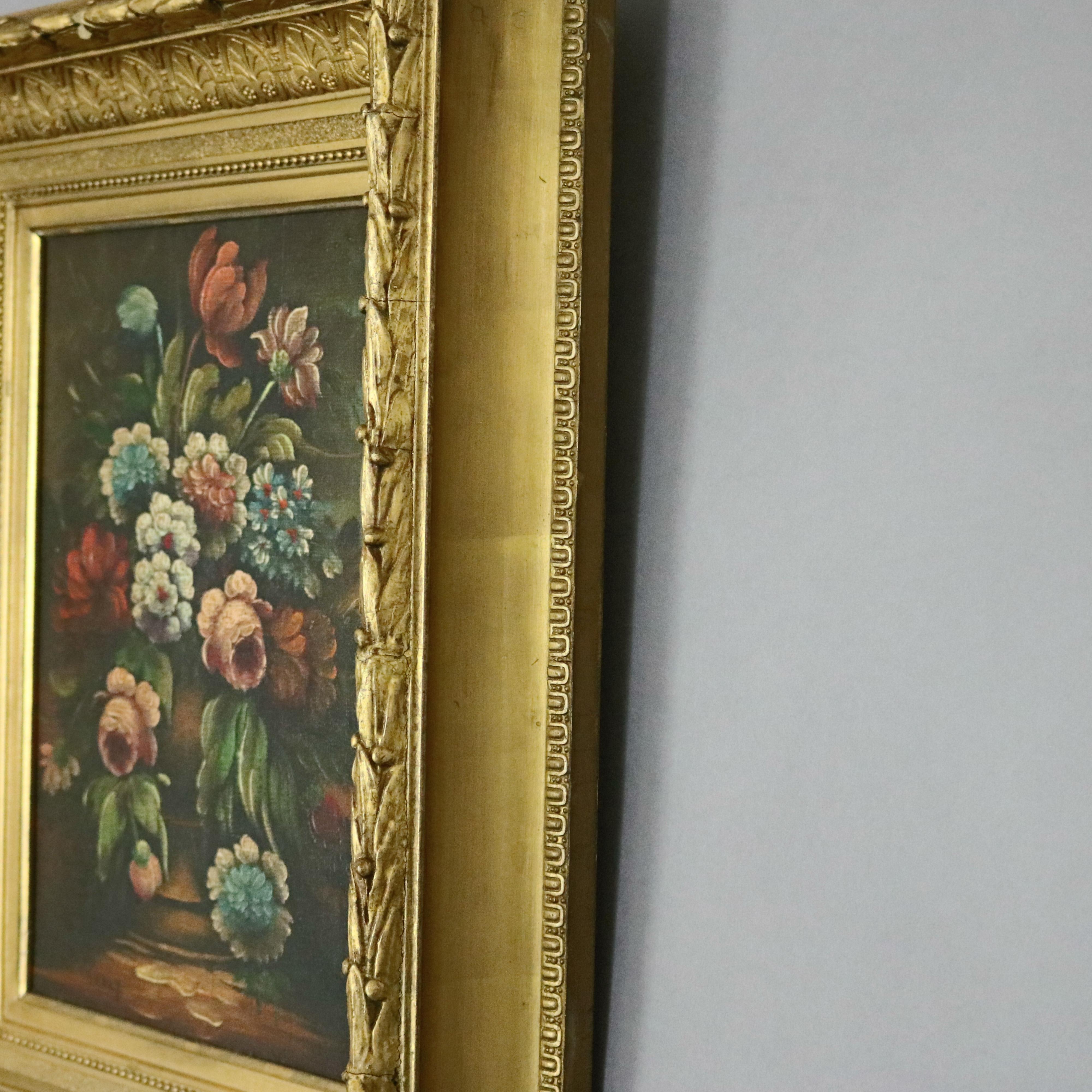 Hand-Painted Antique Continental Style Oil Floral Still Life Oil on Canvas by Perry