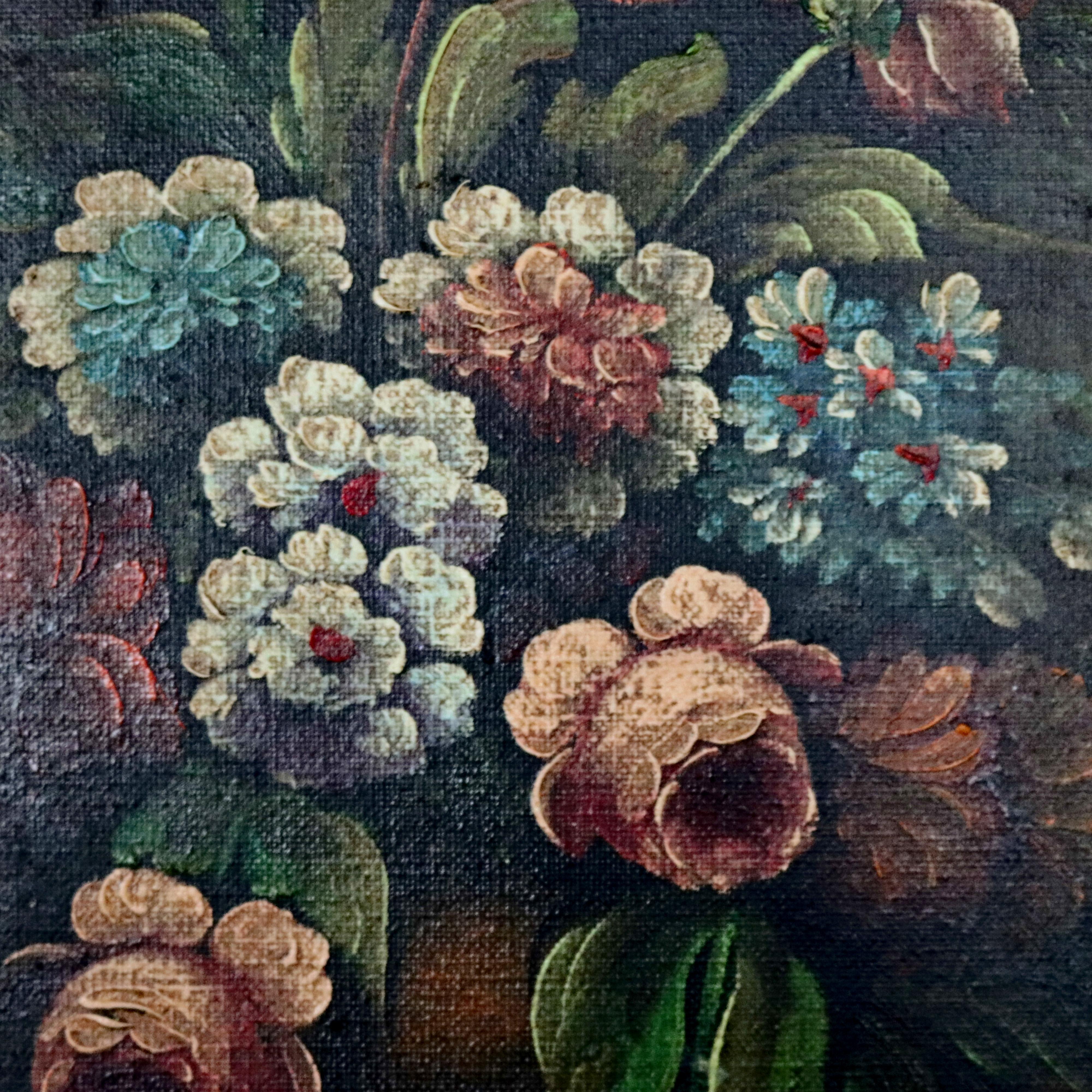 19th Century Antique Continental Style Oil Floral Still Life Oil on Canvas by Perry
