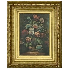 Antique Continental Style Oil Floral Still Life Oil on Canvas by Perry