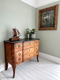 Antique Continental Transition Style Parquetry and Marble Chest of Drawers