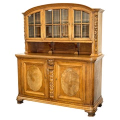 Antique Continental Turn of the Century Oak Wood Server Wall Unit