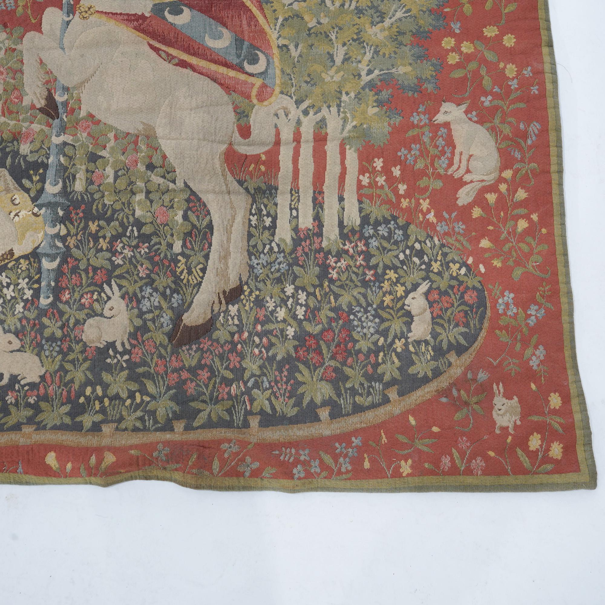 Antique Continental Wall Tapestry, Lady & the Unicorn Sense of Sight, 19th C 7