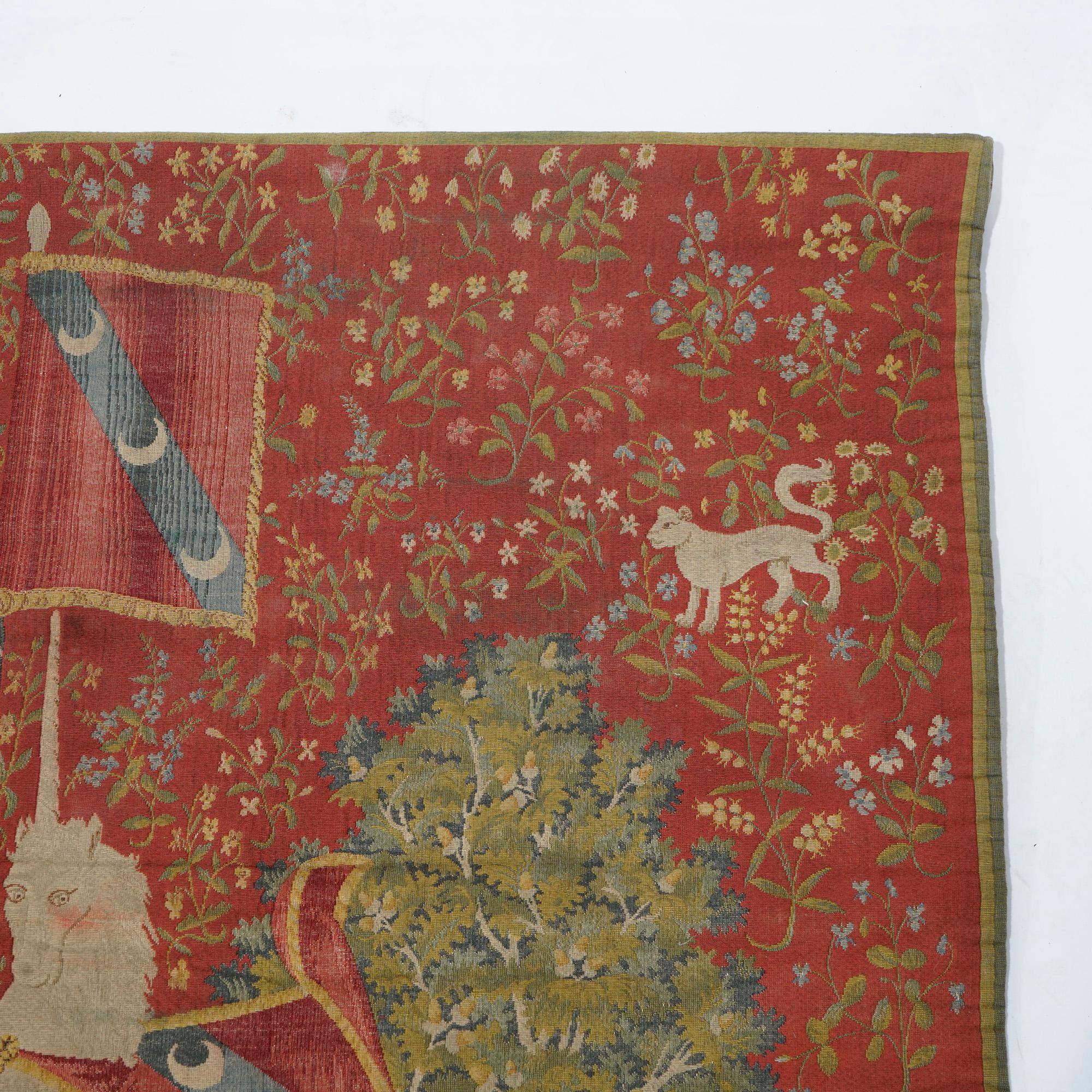 Antique Continental Wall Tapestry, Lady & the Unicorn Sense of Sight, 19th C 4