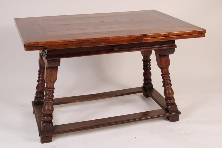 Baroque Antique Continental Walnut Draw Leaf Dining Room Table For Sale