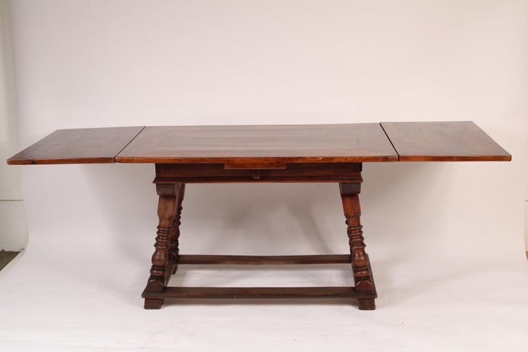 European Antique Continental Walnut Draw Leaf Dining Room Table For Sale