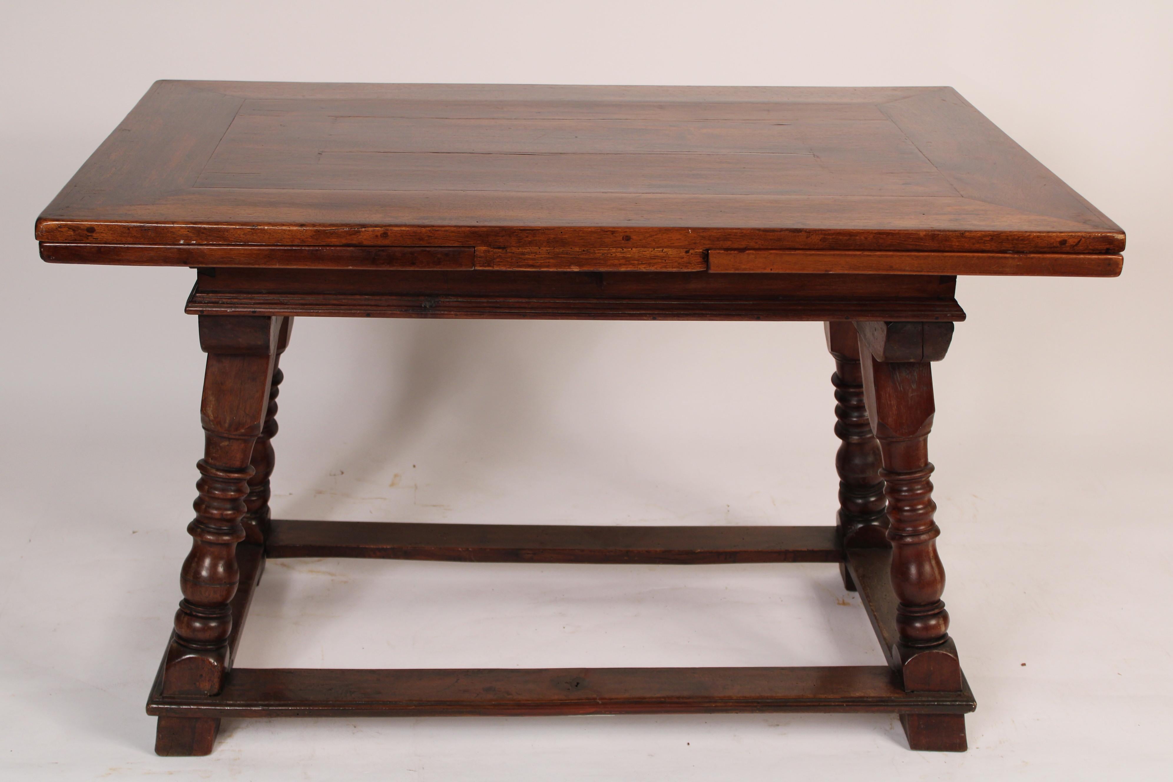 Baroque Antique Continental Walnut Draw Leaf Dining Room Table