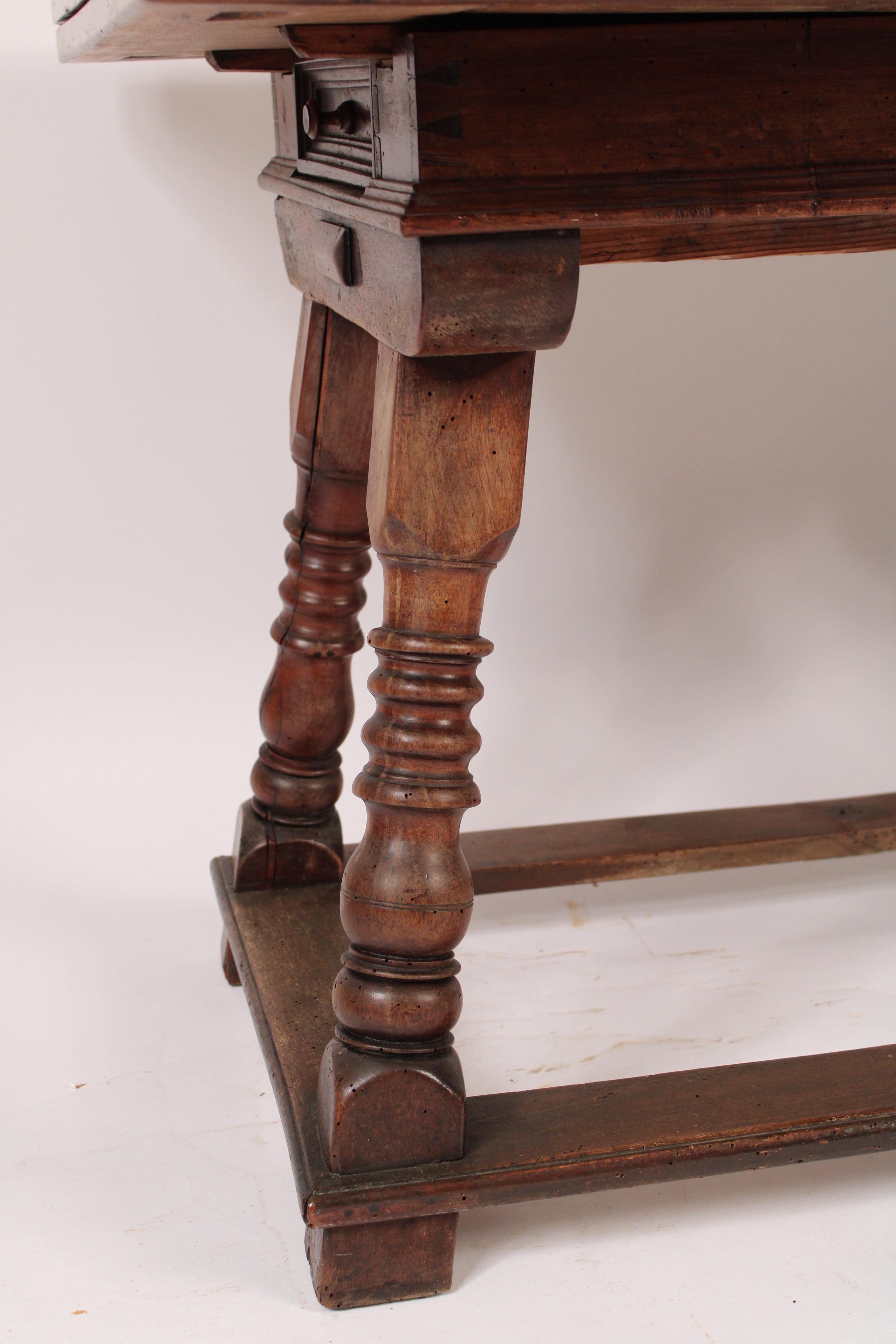 19th Century Antique Continental Walnut Draw Leaf Dining Room Table