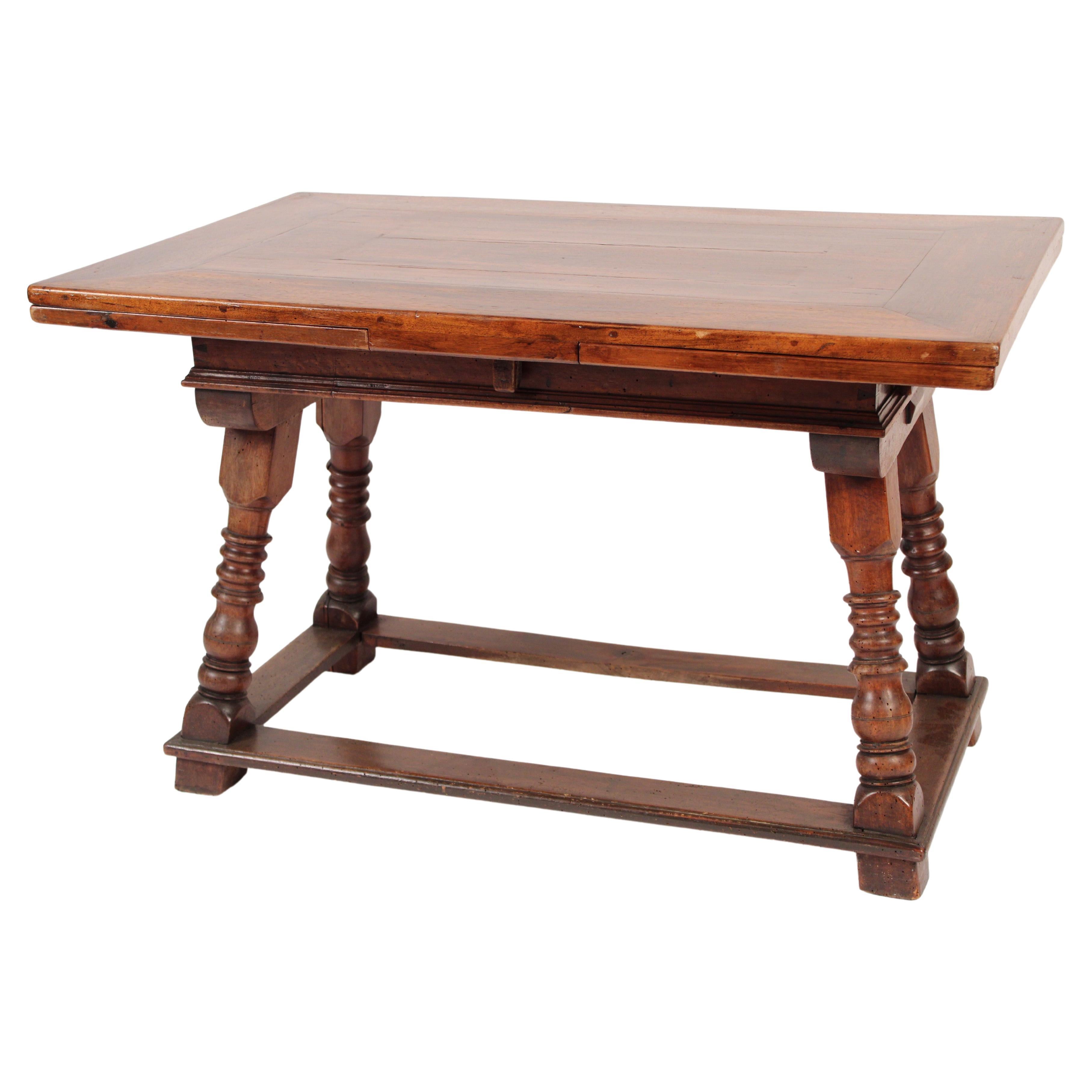 Antique Continental Walnut Draw Leaf Dining Room Table