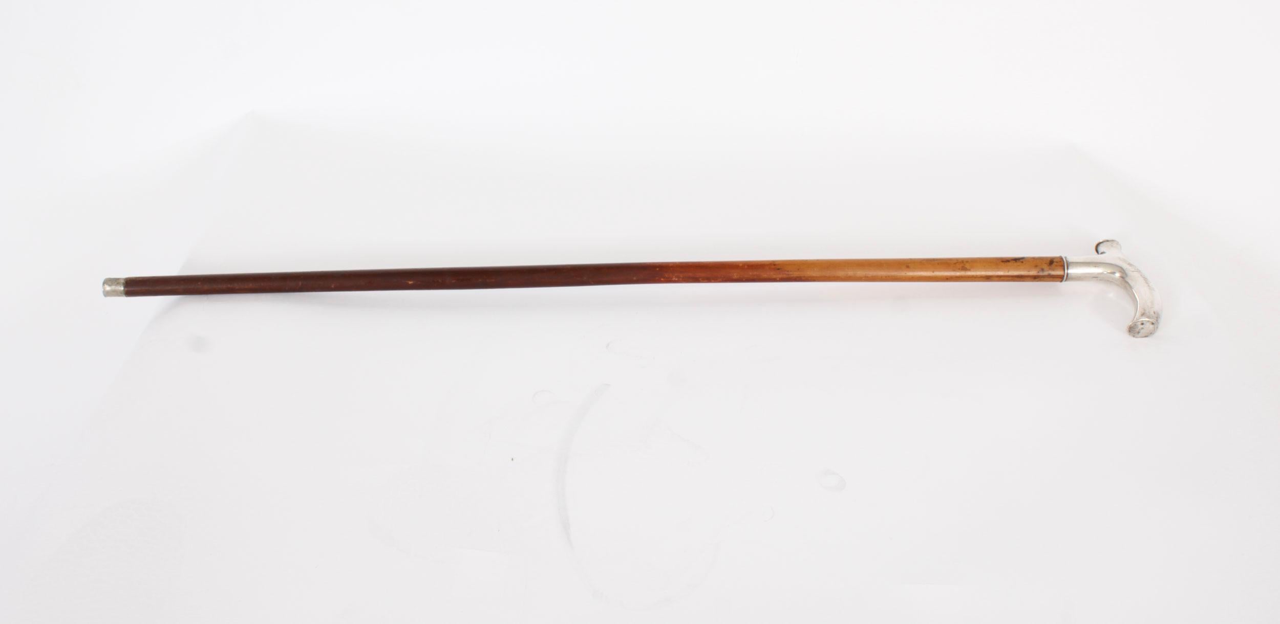 Antique Continetal Silver Ebonized Walking Cane Stick Late 19th Century For Sale 2