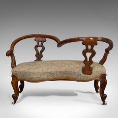 Antique Conversation Sofa, English, Fruitwood, Loveseat, Tete-a-Tete, Courting