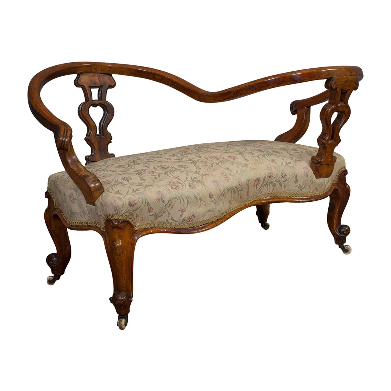 Antique Conversation Sofa, English, Fruitwood, Loveseat, Tete-a-Tete, Courting