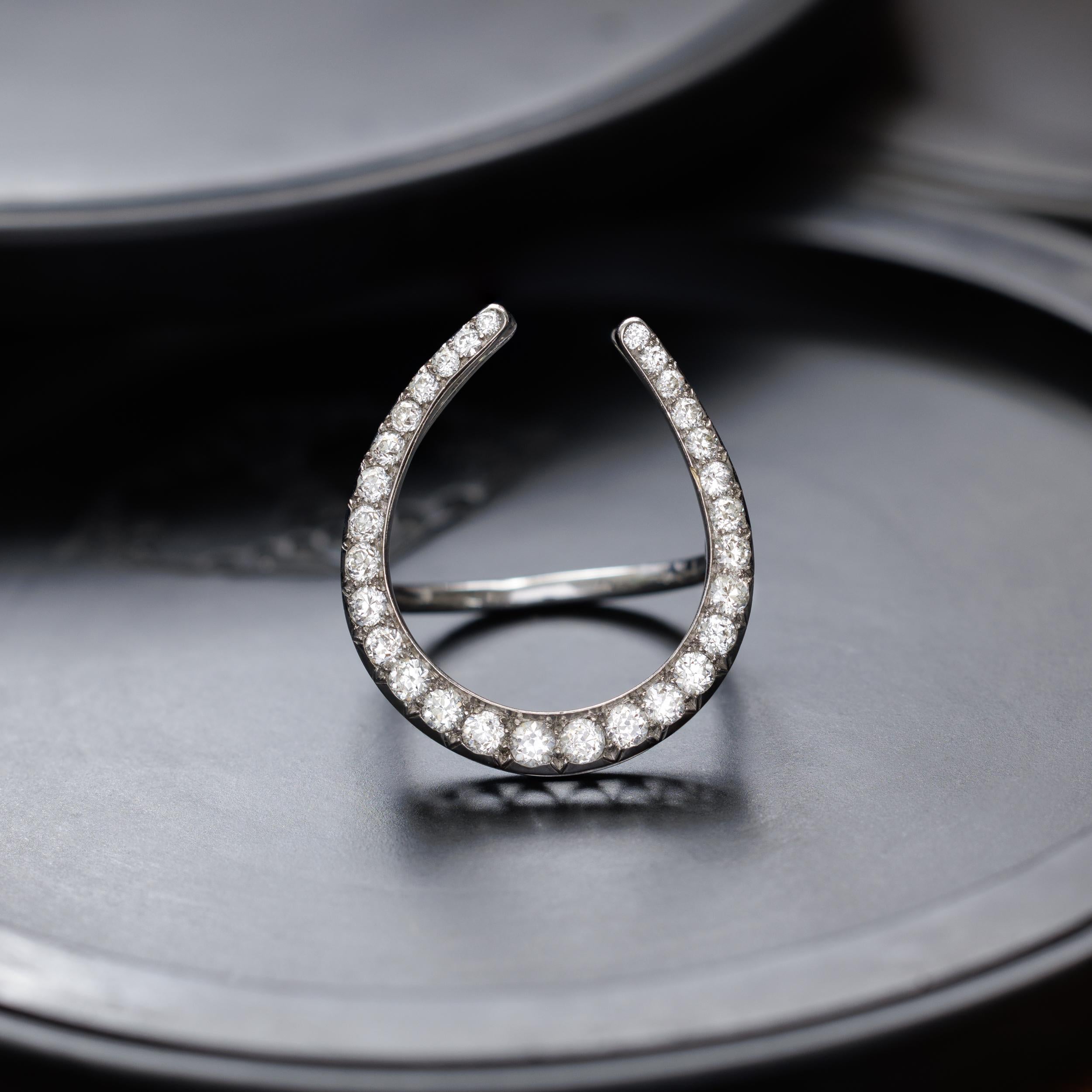 Antiker Conversion 18 Karat und Platin Diamant Hufeisen-Statement-Ring, antik im Angebot 5