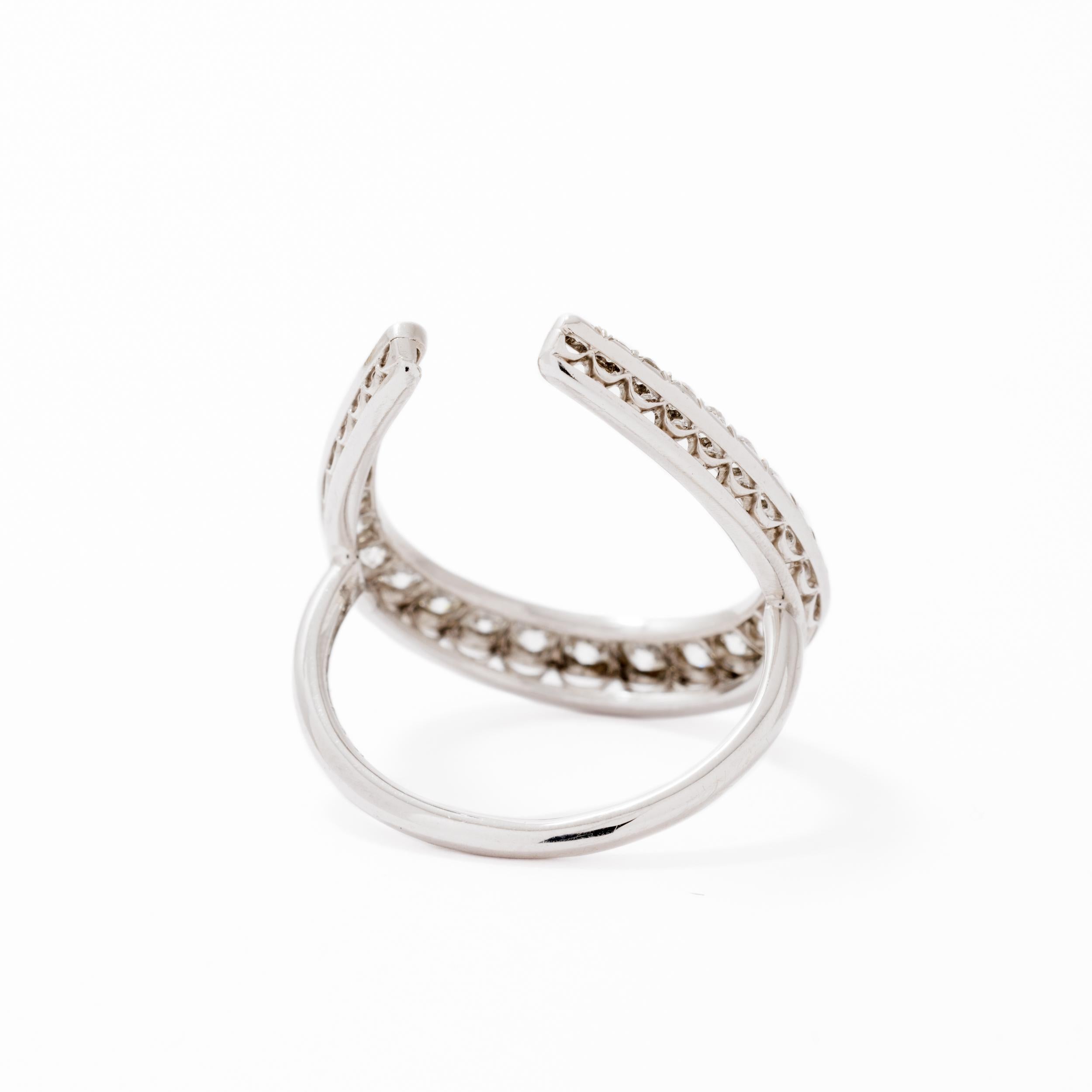 Old European Cut Antique Conversion 18 Karat Platinum 2.0 Carat Diamond Horseshoe Statement Ring For Sale