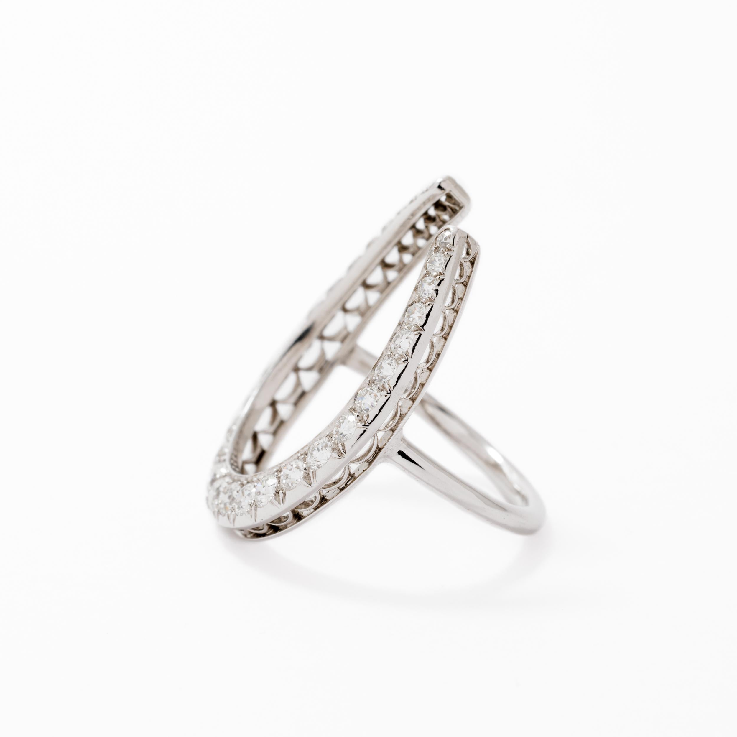 Women's or Men's Antique Conversion 18 Karat and Platinum Diamond Horseshoe Statement Ring For Sale