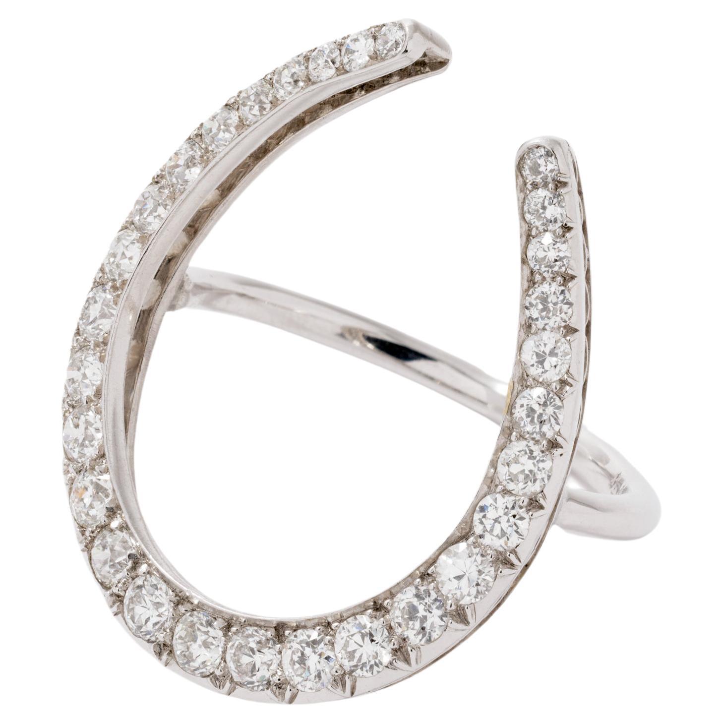 Antique Conversion 18 Karat and Platinum Diamond Horseshoe Statement Ring For Sale