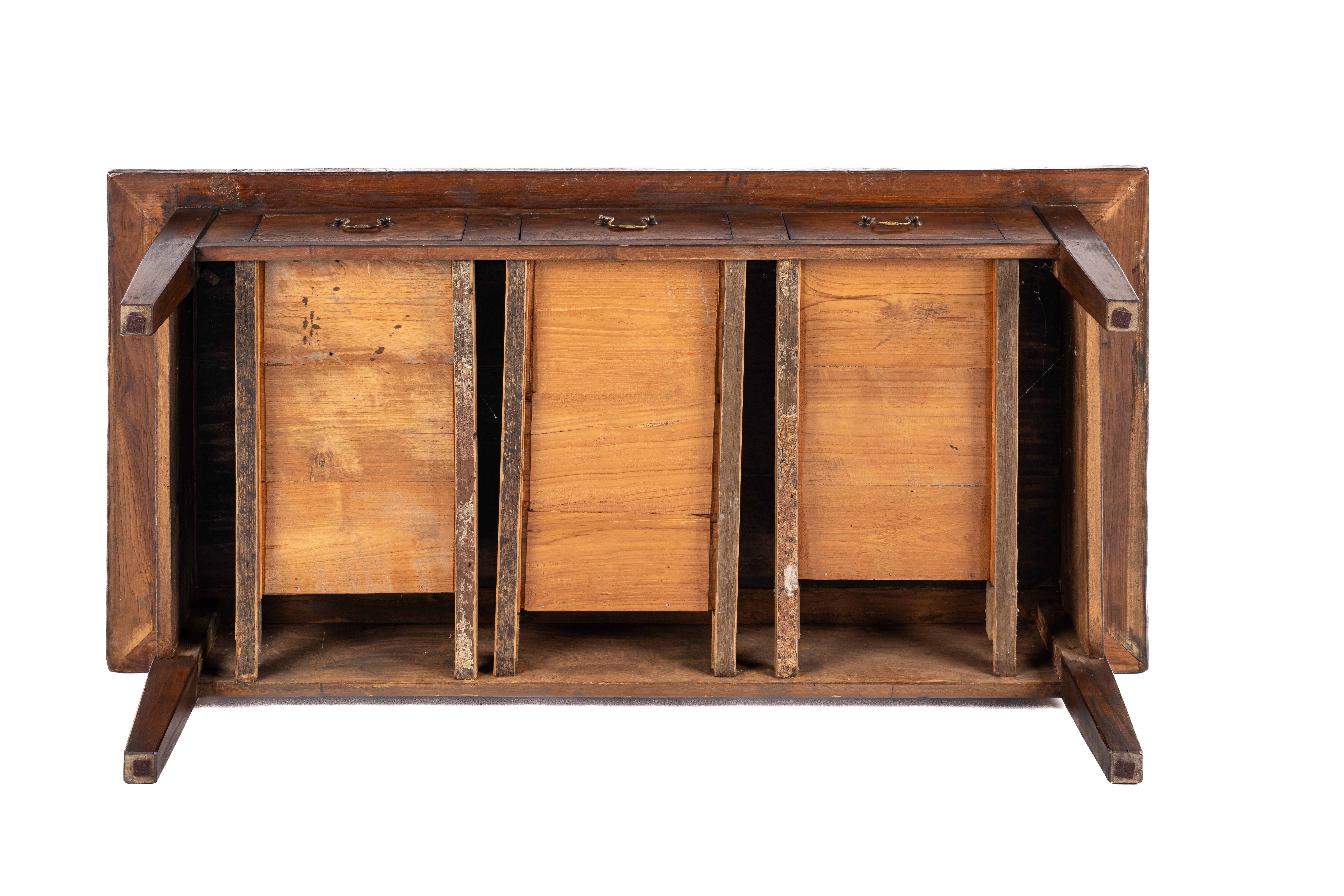 Laiton Antiquité convertie 19ème siècle Dutch Colonial Teck Warm Brown Large Coffee Table en vente