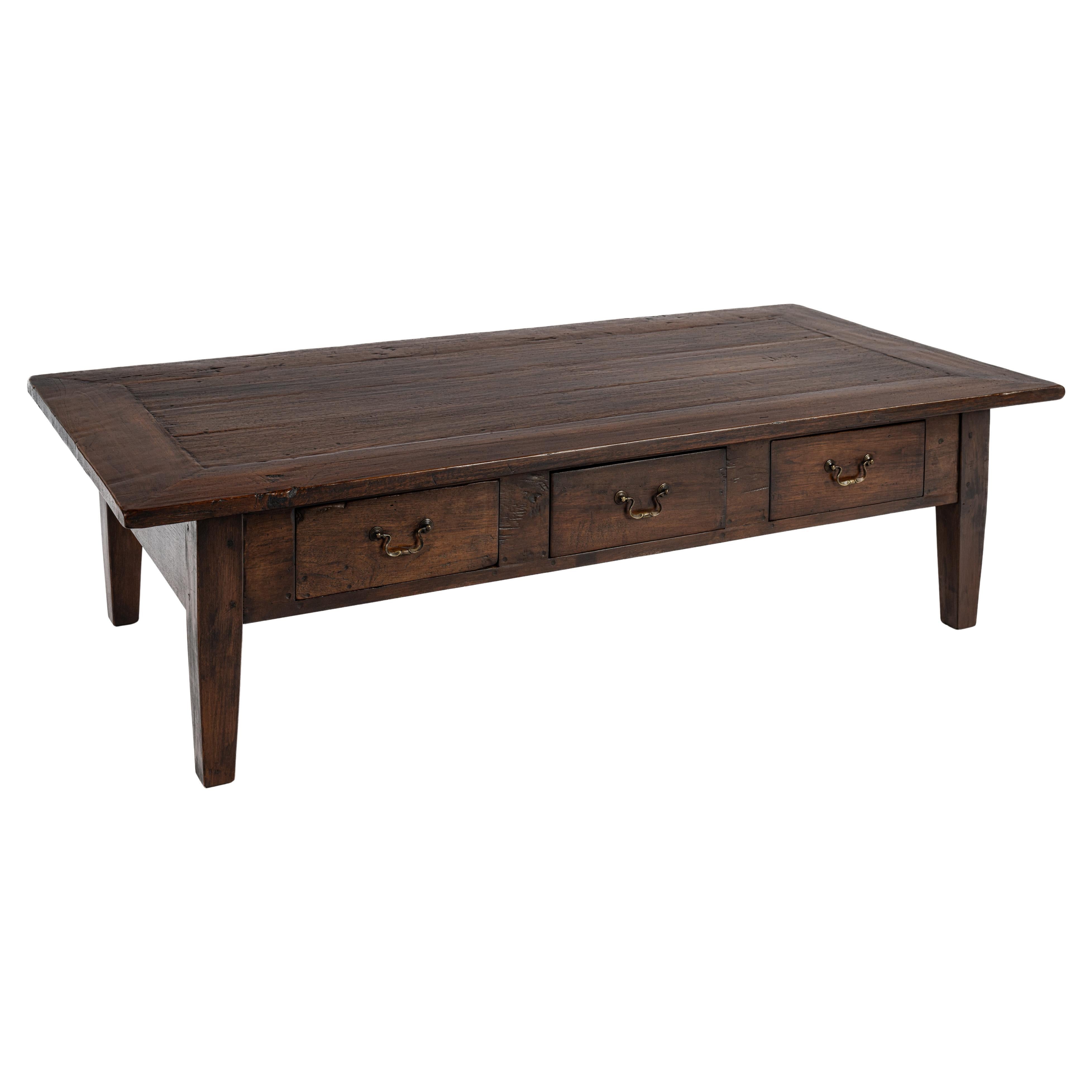 Antiquité convertie 19ème siècle Dutch Colonial Teck Warm Brown Large Coffee Table