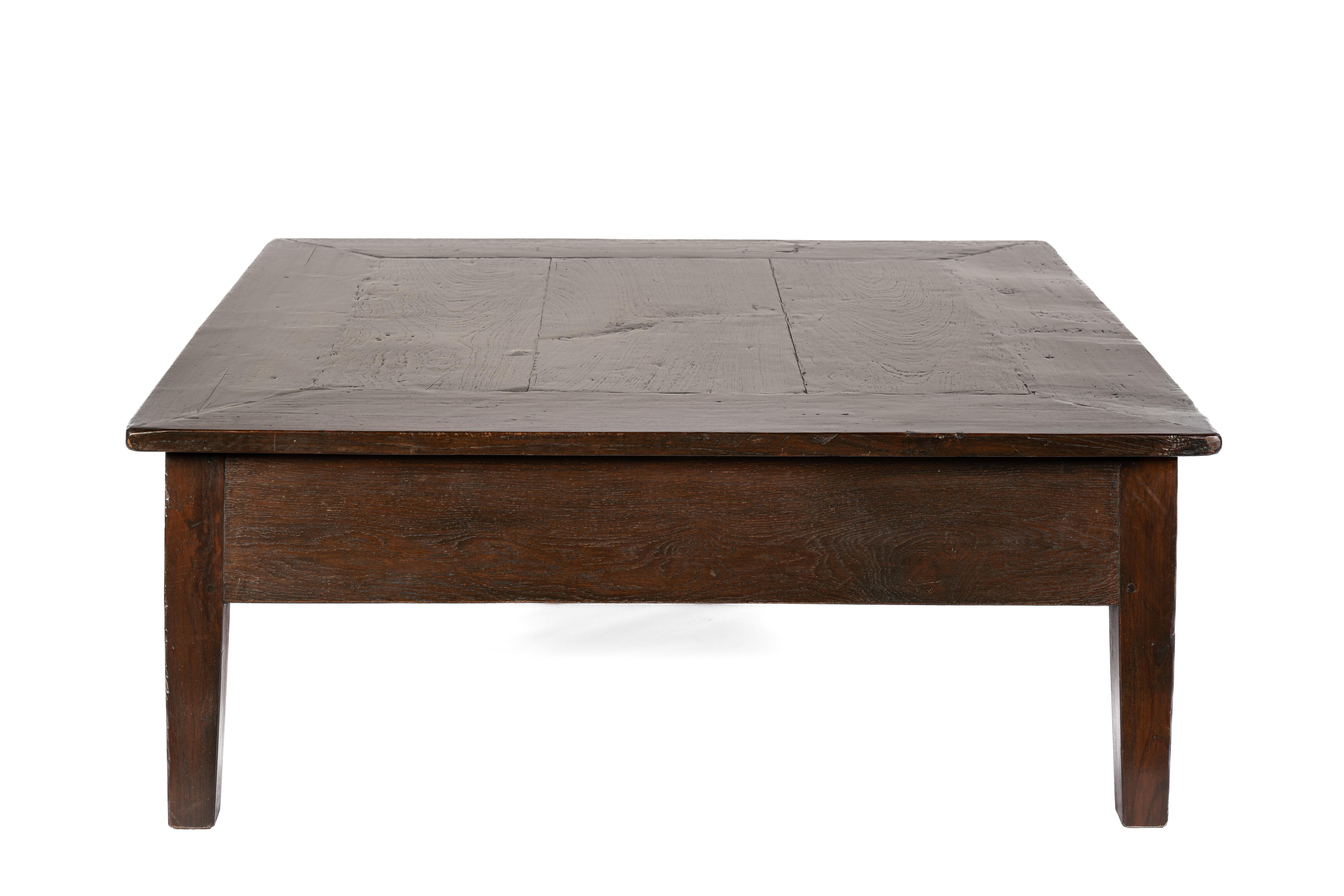 Antique converted 19th Dutch Colonial Teak Dark Warm Brown Large Coffee Table In Good Condition For Sale In Casteren, NL