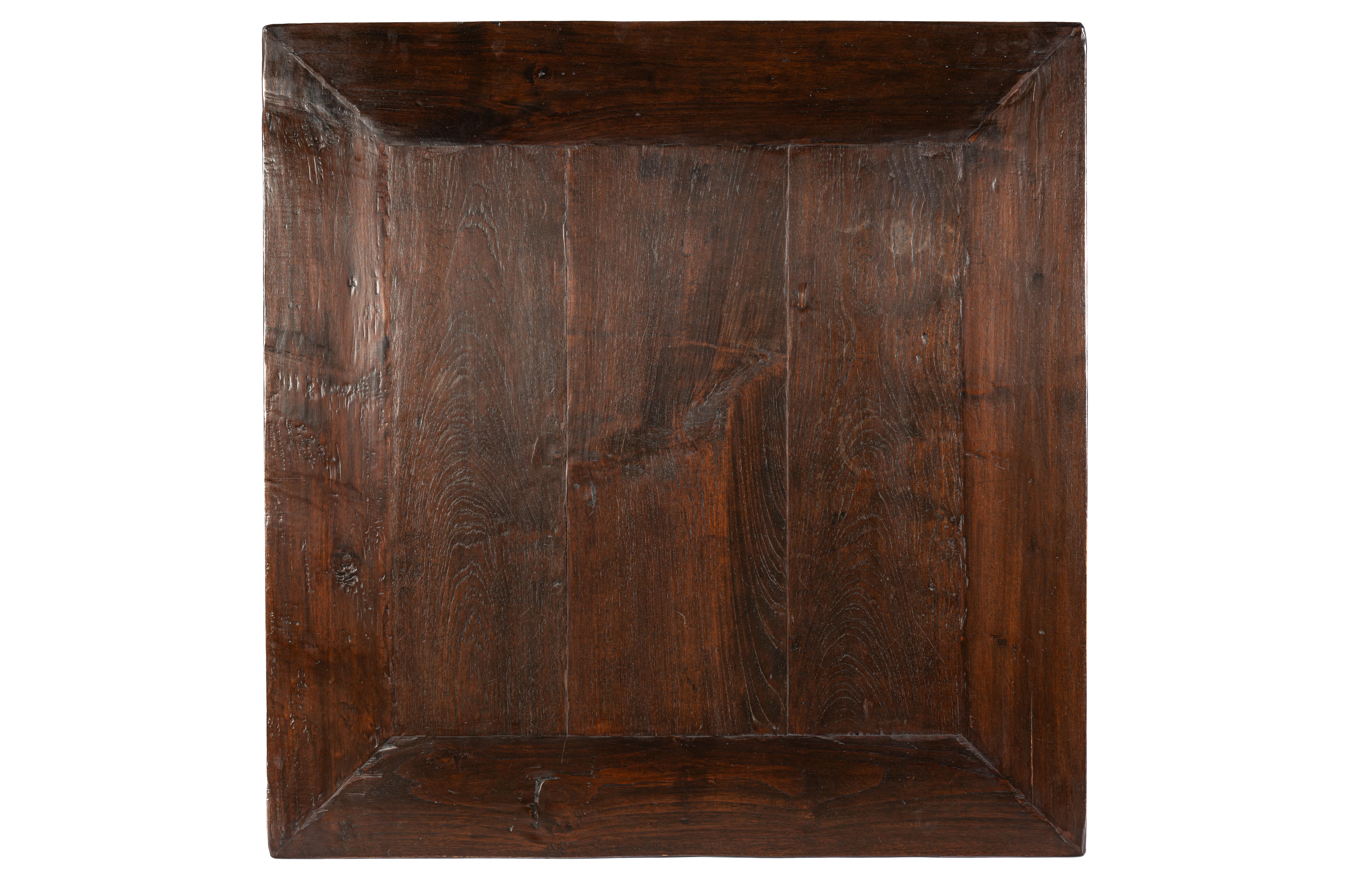 Steel Antique converted 19th Dutch Colonial Teak Dark Warm Brown Large Coffee Table For Sale