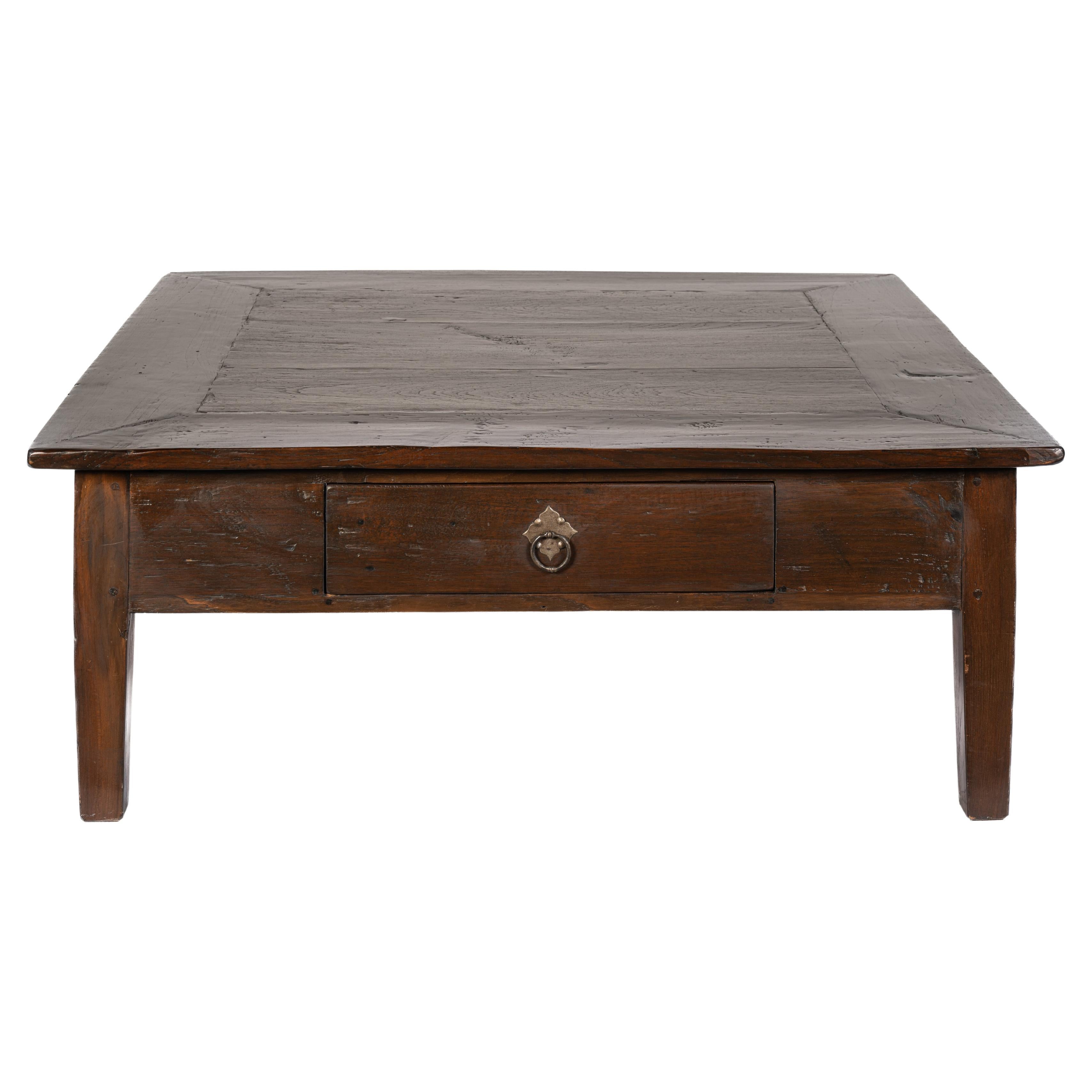 Antique converted 19th Dutch Colonial Teak Dark Warm Brown Large Coffee Table For Sale