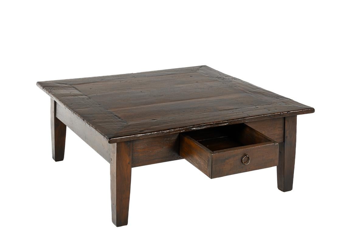 Teak Antico tavolo da caffè quadrato in teak convertito in 19° Coloni olandesi, marrone scuro caldo in vendita