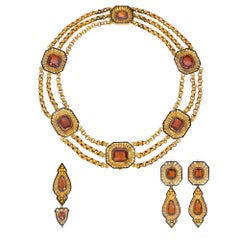 Antique convertible hessonite garnet necklace and earrings