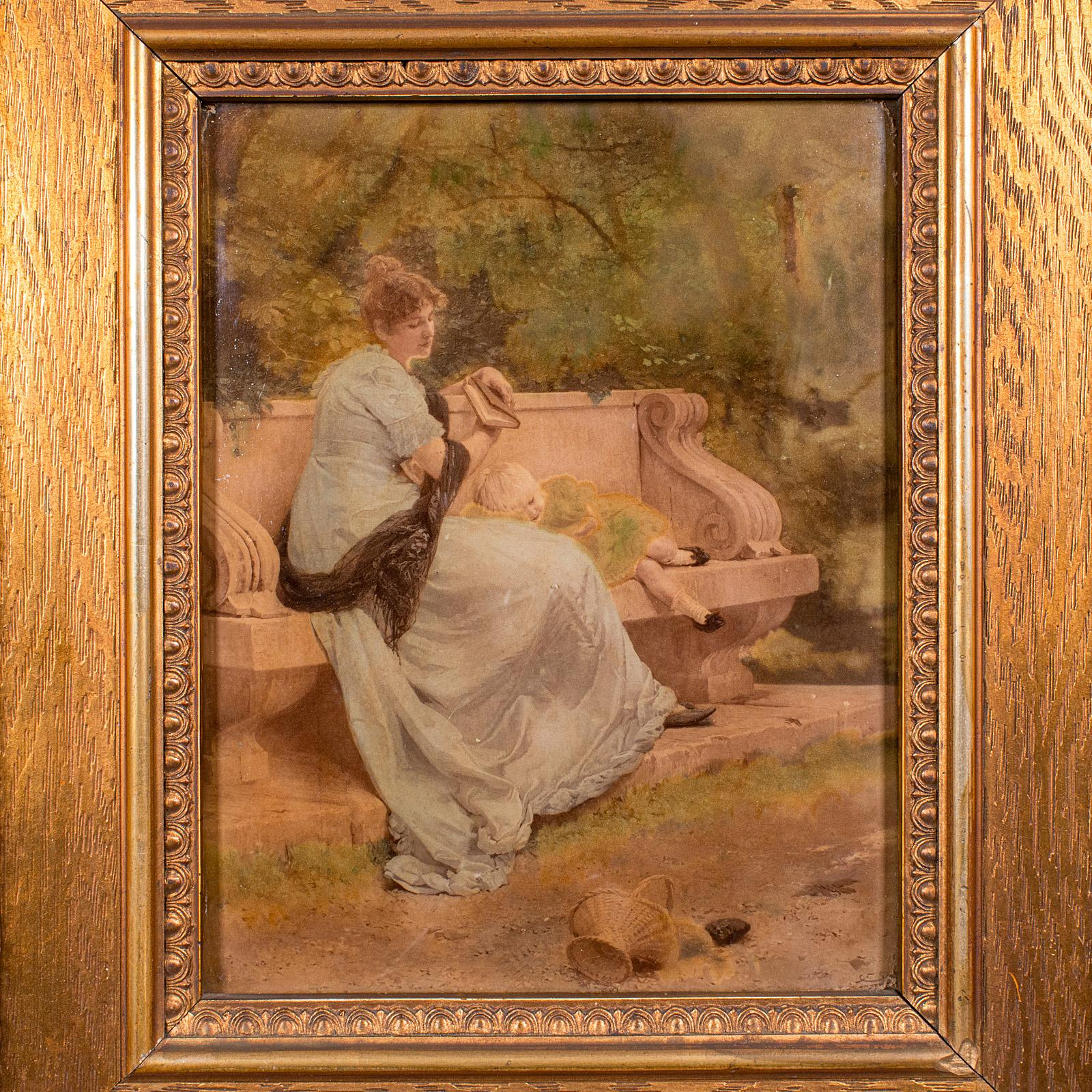 Européen Impression sur verre convexe ancienne, continentale, art encadré, impressionniste, victorienne en vente