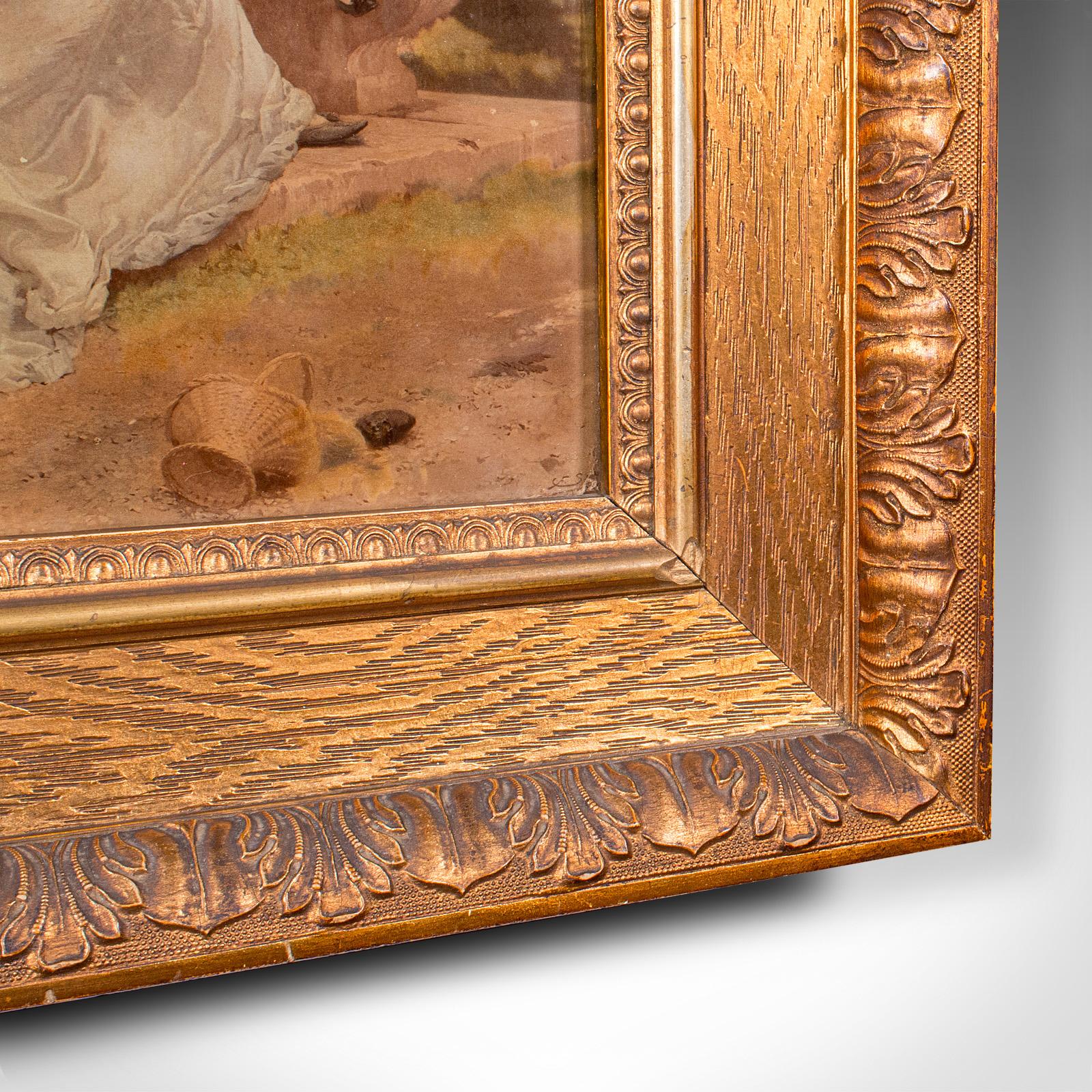 XIXe siècle Impression sur verre convexe ancienne, continentale, art encadré, impressionniste, victorienne en vente