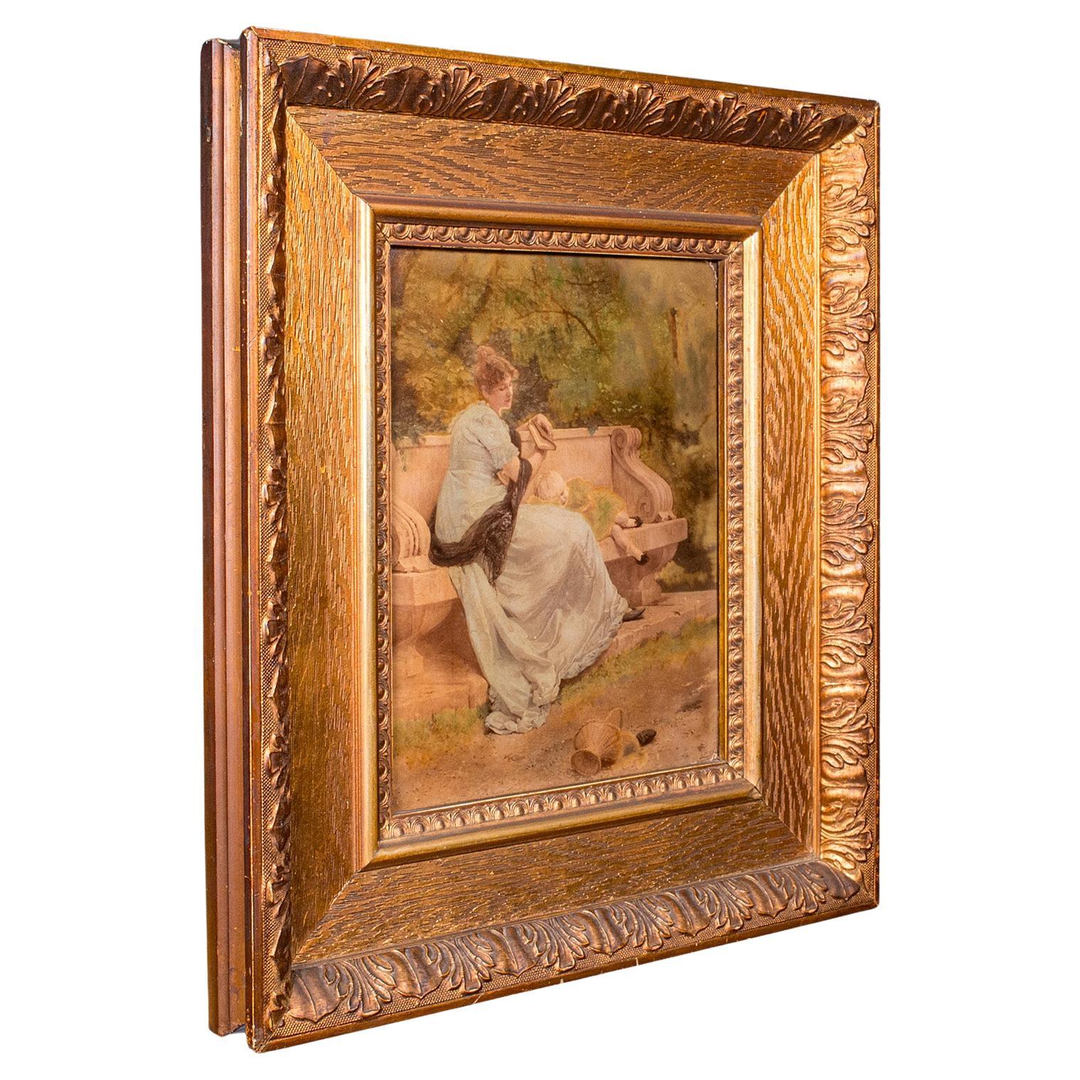 Stampa antica su vetro convesso, Continentale, Arte incorniciata, Impressionista, Vittoriano
