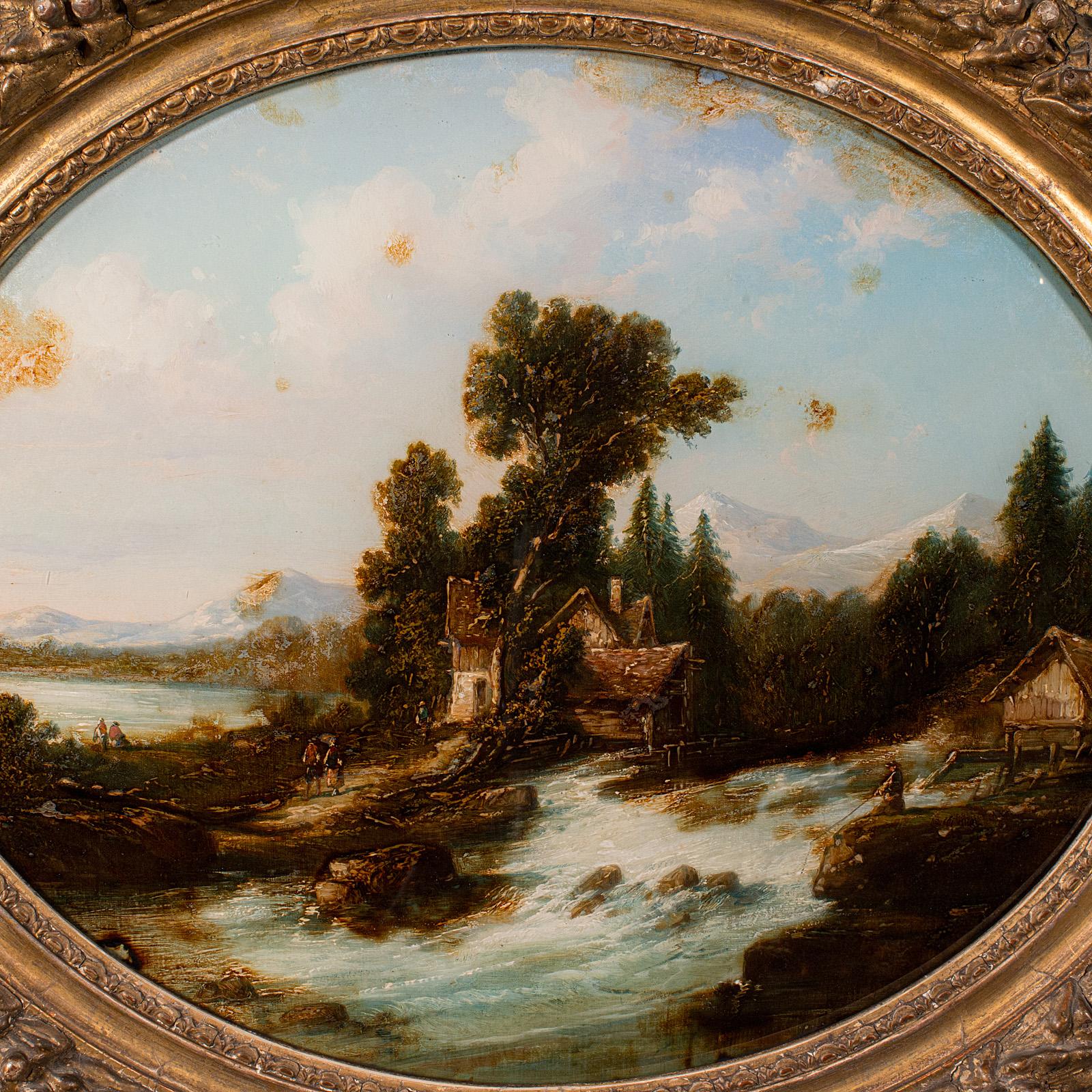 Antique Convex Landscape Painting, English, Mezzotint Art, Victorian, Picture In Good Condition For Sale In Hele, Devon, GB