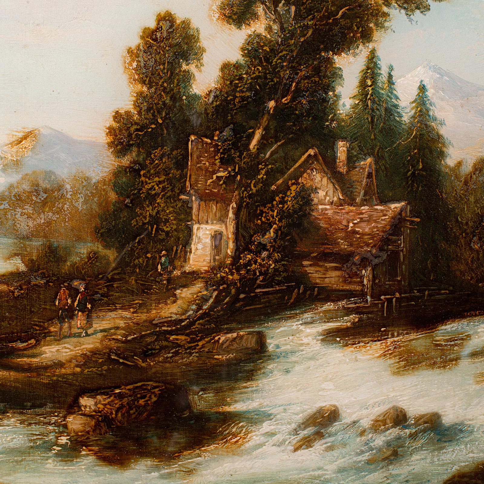 Mid-19th Century Antique Convex Landscape Painting, English, Mezzotint Art, Victorian, Picture For Sale