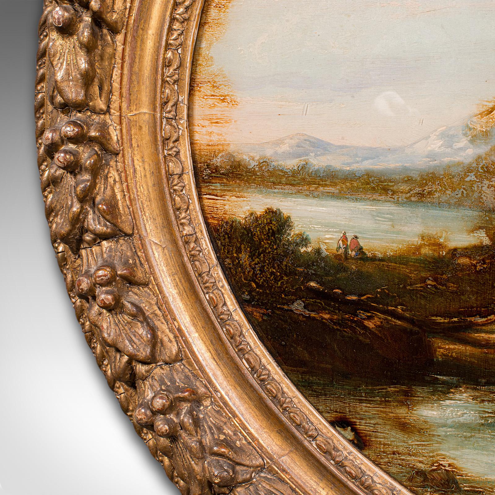 Glass Antique Convex Landscape Painting, English, Mezzotint Art, Victorian, Picture For Sale