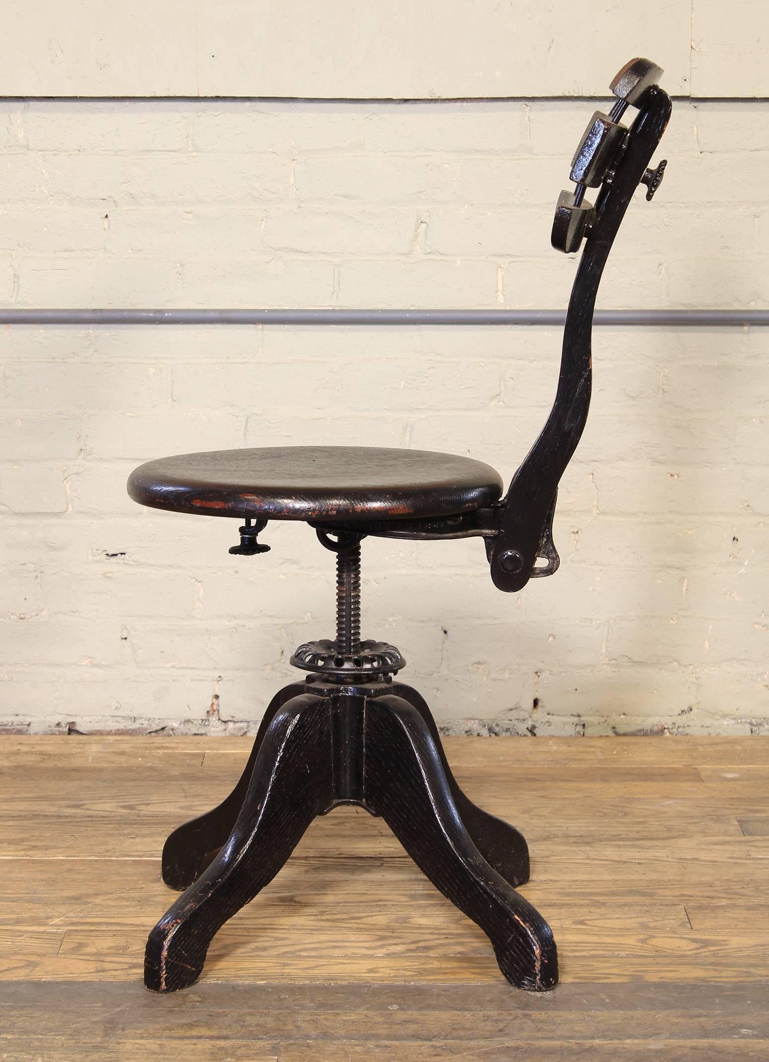 Industrial Antique Adjustable Wooden Desk Stool by Cook