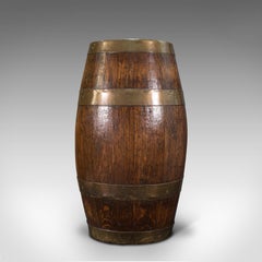 Antique Coopered Barrel, English, Oak, Brass, Stick Stand, Late Victorian, 1900