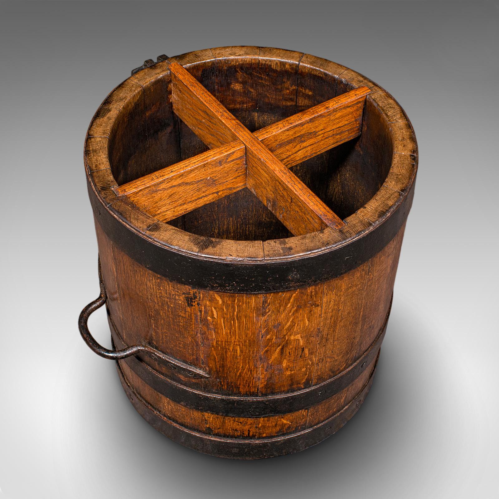 XX secolo Antique Coopered Stick Stand, English, Oak, Barrel, Umbrella Loop, Victorian in vendita