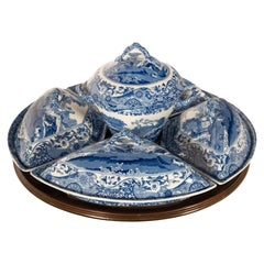 Antique Copeland Spode Blue & White Porcelain "Italian" Pattern Lazy Susan 1890