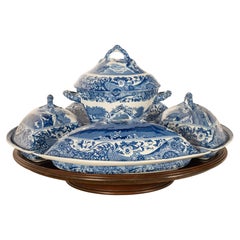 Antique Copeland Spode Blue 
White Porcelain "Italian" Pattern Lazy Susan 1890